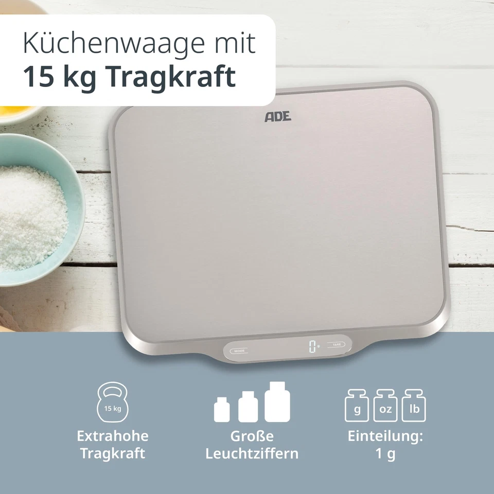 Extra große Küchenwaage digital bis 15kg | Küchenwaage große Wiegefläche 26x3... - Bild 2 von 4