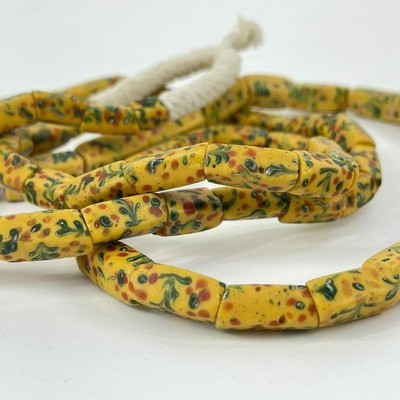 Venetian Yellow Floral Rectangle Trade Beads 44inch