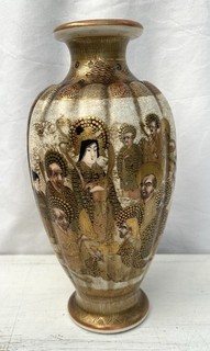 Antique Japanese Satsuma Vase 1000 Faces Gilded Hand Painted