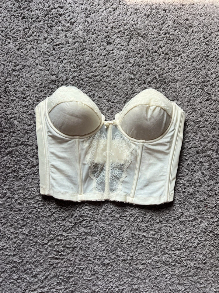 Vintage Lady Marlene Bustier Corset 36 Ivory Floral Lace Boned Lingerie 70s 80s - Image 2 of 4