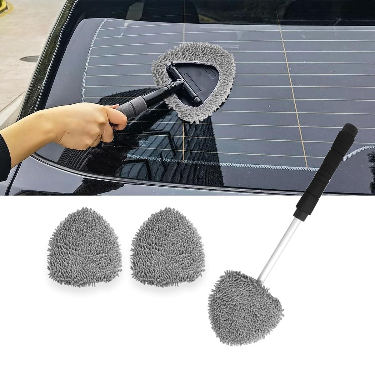 Car Windshield Cleaning Tool with Retractable ABS Plastic Handle for Glass Defogging