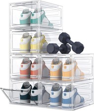 Clear Plastic Stackable Shoe Boxes with Lids 6 Pack Organizer Storage for Men's