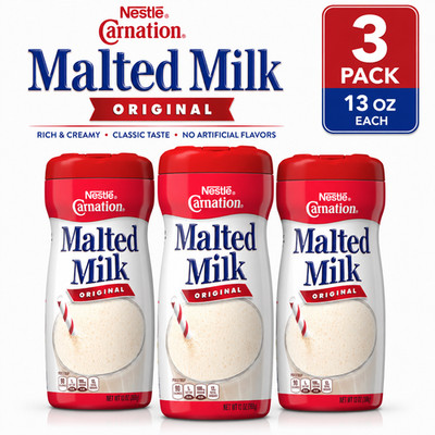 (Pack 3) Nestle Carnation Original Malted Milk Powder Mix 13 Oz Bottle Delicious