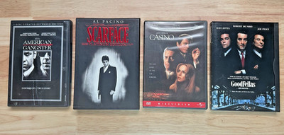 Crime Mafia 4 DVDs - Scarface (w/ Box) Casino (NEW) Goodfellas American Gangster