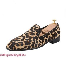 Men's Fashion British Round Toe Leopard Slip on Loafers Youth Party Dress Shoes