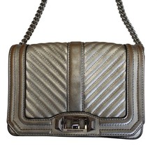 Rebecca Minkoff Small Love Crossbody Womens OS Pewter Quilted Metallic Leather