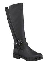 G.C. SHOES Womens Black Pull Tab Goring Aston Round Toe Block Heel Riding Boot 8