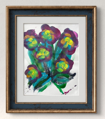 Original Art ''Purple Flowers'' 9x12 Canvas Expressionism Abstract Design Home Art