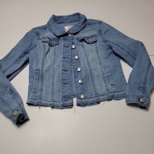 Justice Jean Jacket Girls 12 14 Blue Buttons Flap Pockets Collared Stretch Denim