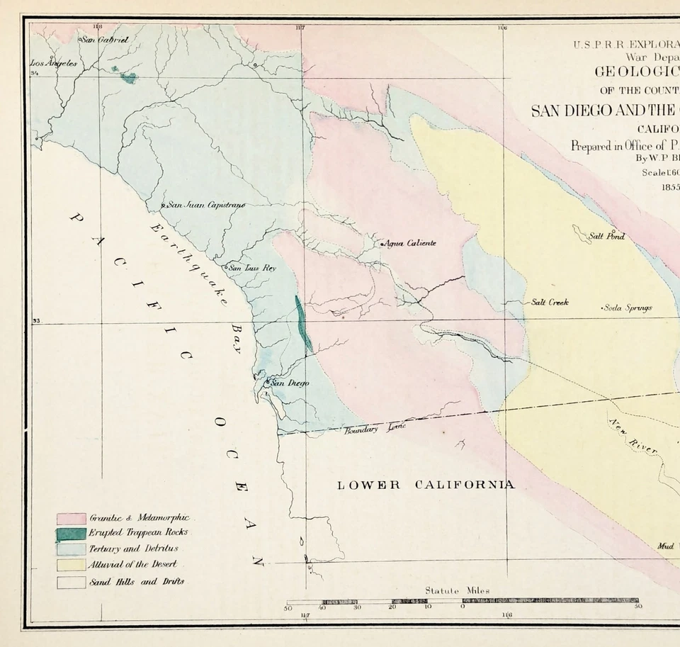 Mapa 1855 SUR DE CALIFORNIA ORIGINAL San Diego Colorado River William Blake Foto 3 de 4