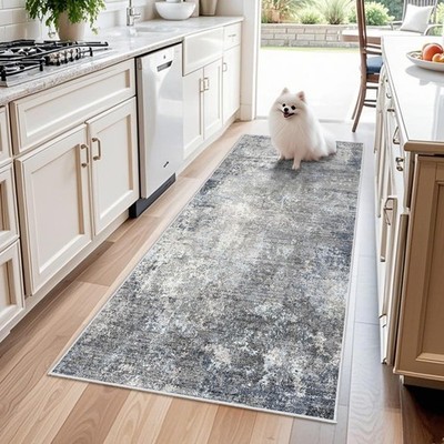 3x6 Washable Kitchen Runner Rug - Non Slip Stain Resistant Low-Pile Thin Wide...