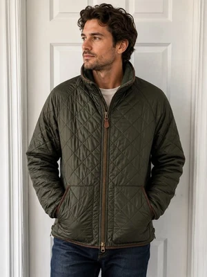 Polo Ralph Lauren Men's XL Hunting Barn Jacket Quilted Olive Green Leather Trim