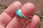 Vtg Sterling Silver 3/8"H  Channel Inlay Turquoise, Black Onyx Ring Sz 8 Signed — photo 5