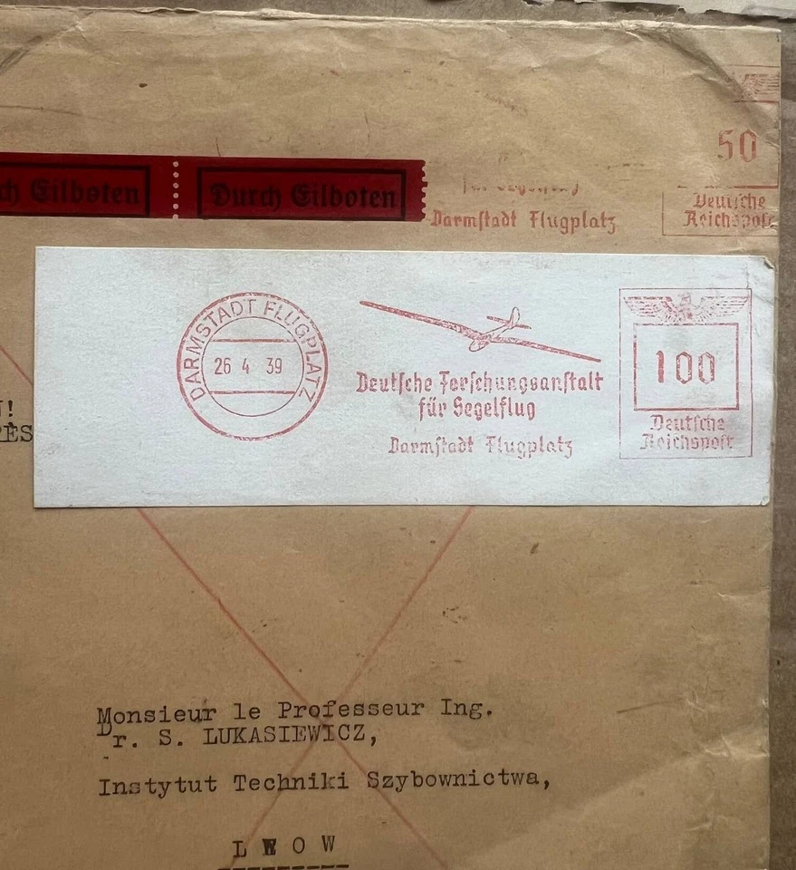 Pasó el correo - RARO - Darmstadt a Lwow - 1939 - CUBIERTA RARA - Sello de máquina Foto 2 de 3