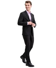 Kenneth Cole Mens Slim fit 2 Piece Suit 36 R / 29 Waist Black Striped Stretch