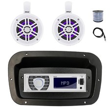 Pyle Marine Radio,Adapter,Spa Bezel,Antenna, Wire, 2x 4" 300W LED White Speakers