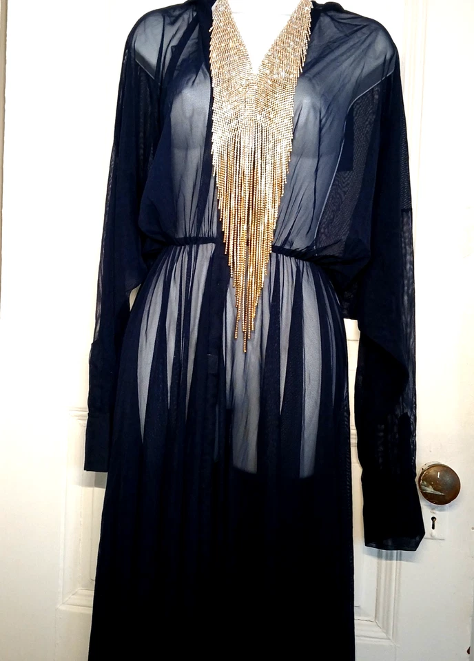 MARC JACOBS HERMOSO MAXI VESTIDO AZUL OSCURO TRANSPARENTE TALLA M GUCCI VERSACE Foto 2 de 4