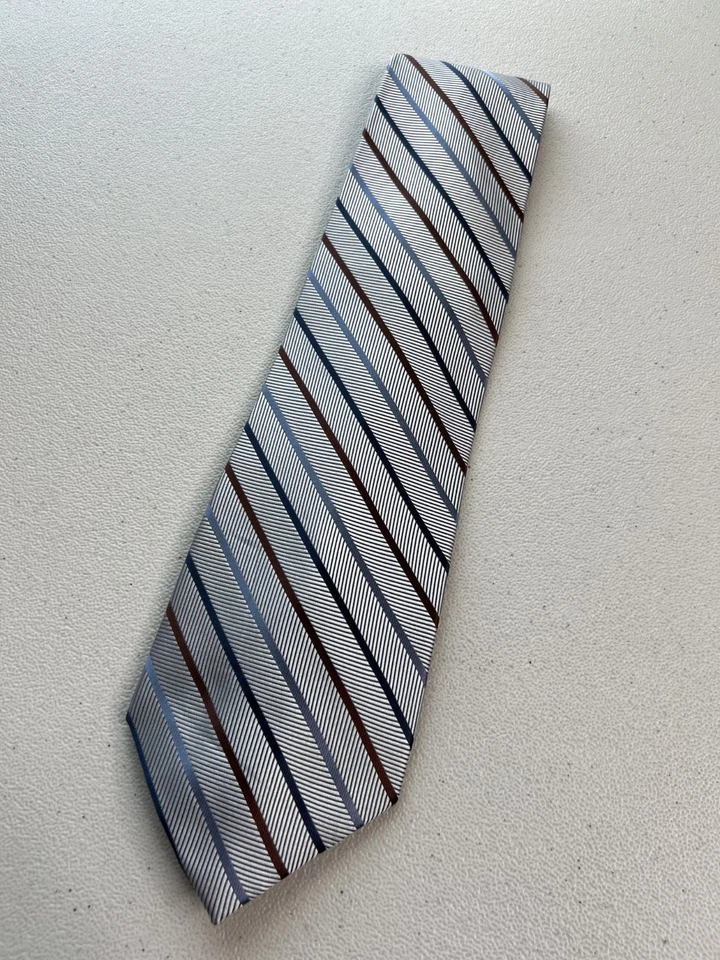 Corbata de diseñador Axcess gris, azul, marrón espiga/patrón a rayas 100 % seda Foto 3 de 4