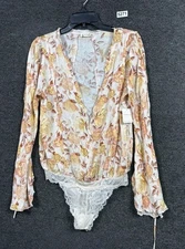 Free People Intimately Everything's Rosy Bodysuit XS Tea Combo Bell Sleeve NEW