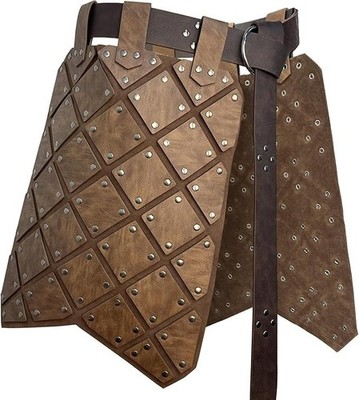 Medieval Faux Leather Thigh Armor Retro Double Sides Waist w/ Belt Brown *NEW*