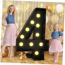  4FT Light Up Numbers Marquee for 4th Birthday Decoration, Big Black Number- 4