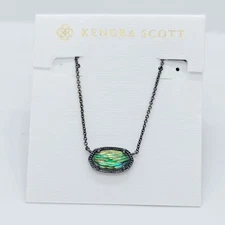 New Kendra Scott Elisa Pendant gunmetal Necklace In Abalone Shell