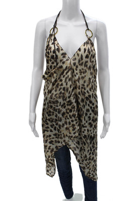 Pop Saint Barth Women Silk Halter Sundress Leopard Size One Size