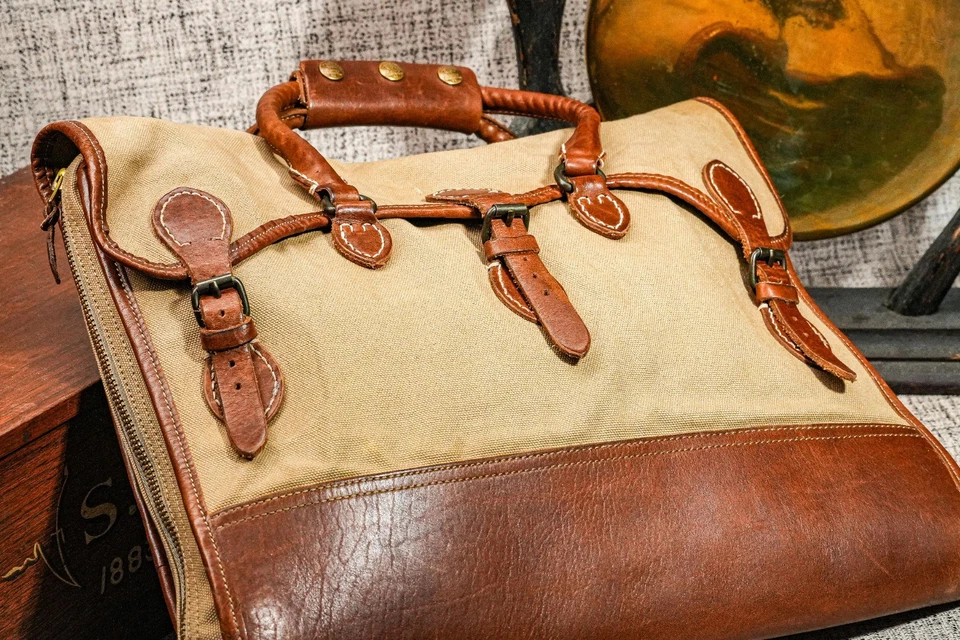 Maletín Bolso Mensajero Vintage Ralph Lauren Doble RL RRL Lona y Cuero Foto 3 de 4