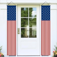 Memorial Day 4th of July Decorations, Large Hanging American Flag Door Banner, J