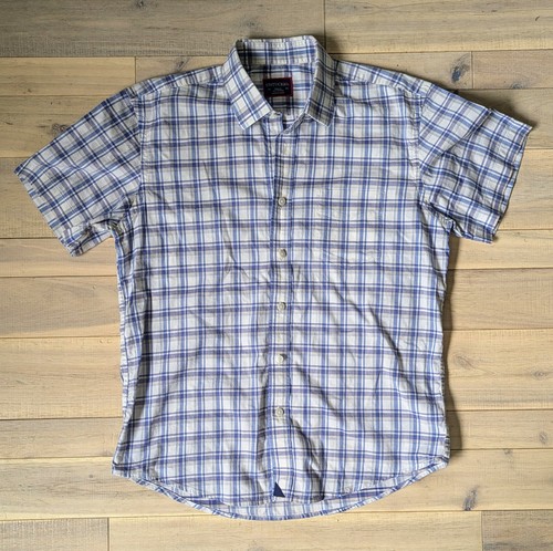 UNTUCKit Blue / Navy & White Plaid Shirt Men Small Button Short Sleeve Cotton