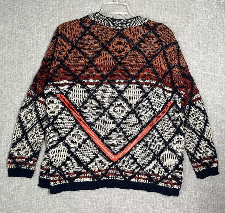 Cárdigan Boho Geométrico Frente Abierto Acogedor Tejido Suéter Óxido Azul Marino Talla S Foto 2 de 4