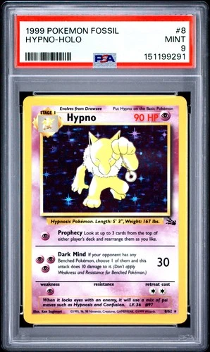 1999 POKEMON FOSSIL #8 HYPNO-HOLO PSA 9