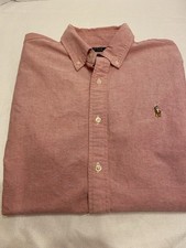 Ralph Lauren Polo shirt men large button Down Short Sleeve Light Red