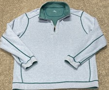 Tommy Bahama 1/4 Zip Sweater Men L Blue Green Reversible Pullover Coastal Preppy
