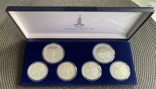 RUSSLAND OLYMPIADE MOSKAU 4 x 5 RUBEL & 2 x 10 RUBEL SILBER SERIE 1977 IN BOX