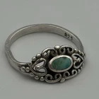 Sterling Silver 925 Vintage Teal Stone 8.17mm Detailed Sz 4 Ring 1.6g