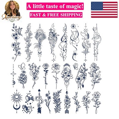 Semi-Permanent Tattoos for Women Girls 100% Plant-Based Ink Small Flower Word...