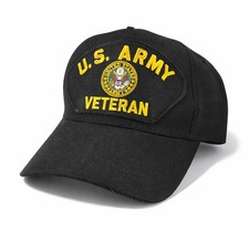 U.S. Army Veteran Hat Eagle Crest USA Made Black Snapback Military Cap