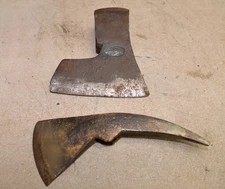 2 early axes boarding ax tomahawk Cagar embossed European felling tool lot