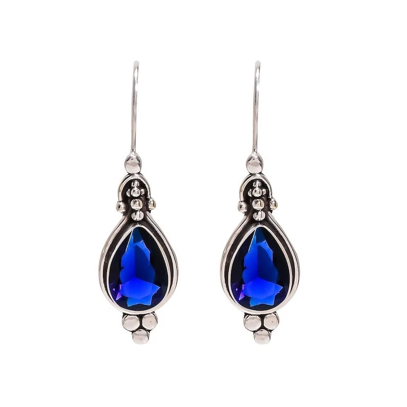 Blue Tanzanite Gemstone Handmade 925 Sterling Silver Jewelry  Earring Sz-2.25" - Image 2 of 4