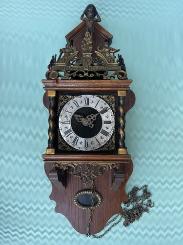 Rare Vintage Wuba Dutch Zaanse Wood Pendulum Wall Clock 25โ Decor UNTESTED