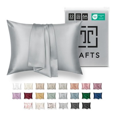 Tafts 22 Momme Silver Grey Silk Pillowcase Luxury Anti Aging Cooling Comfort