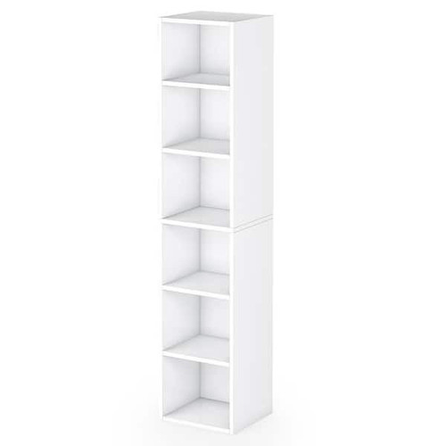 Narrow Bookcase Bookshelf Freestanding Wood Corner Storage Shelves Space Saving