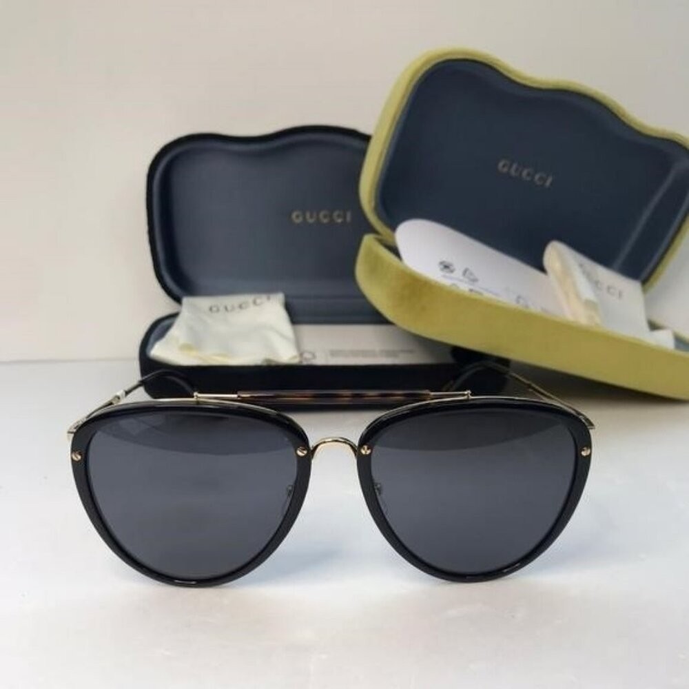 New Original Gucci GG0672S Unisex Aviator Sunglasses Black Grey Men Sunglasses image 5