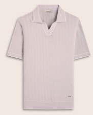 New Bugatchi MEDIUM Wide Rib Short Sleeve Johnny Polo Sweater Platinum Gray