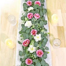 TOCHGREEN 2 Pack 13Ft Artificial Eucalyptus Flower Garland 2PCS, White Pink 