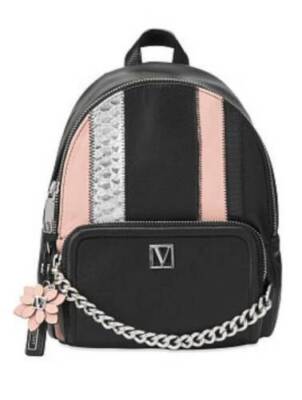 Victoria\'s Secret Small Black Backpack with Chain Detail Victoria Secret Black Exotic Mix Mini Backpack Flower  main image 4