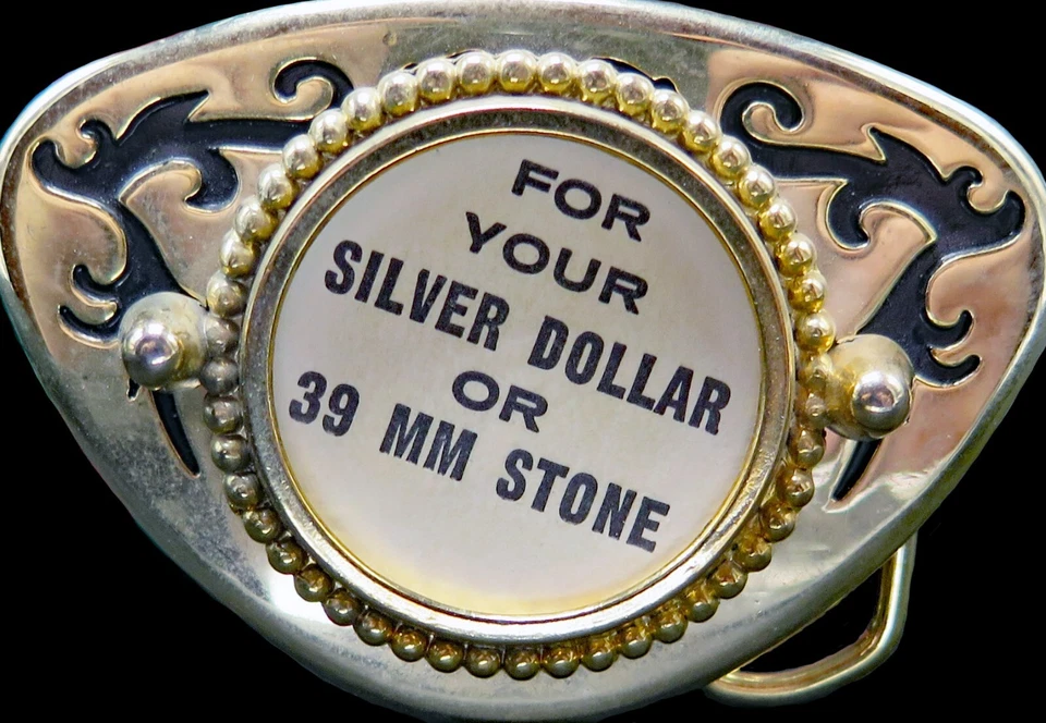 Silver Dollar Holder or 39MM Stone Vintage Belt Buckle - Image 2 of 3
