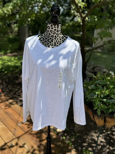 Sonoma Everyday Cotton Tee T-Shirt Long Sleeve Summer White Women's Sz XL New J2