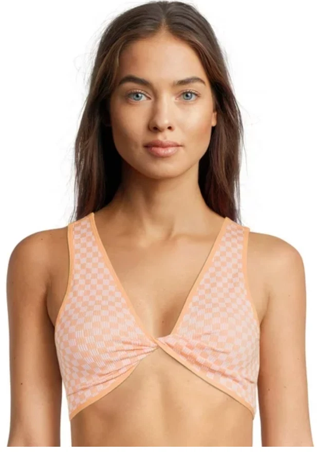 XXL No Boundaries Juniors Seamless Reversible Twist Bralette Peach Check  NWOT